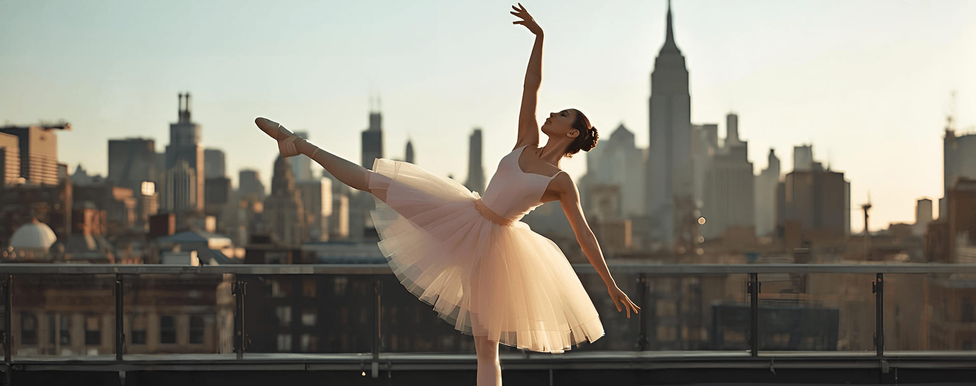 Ballerine dansant sur le toit d'un immeuble dans un environnement urbain